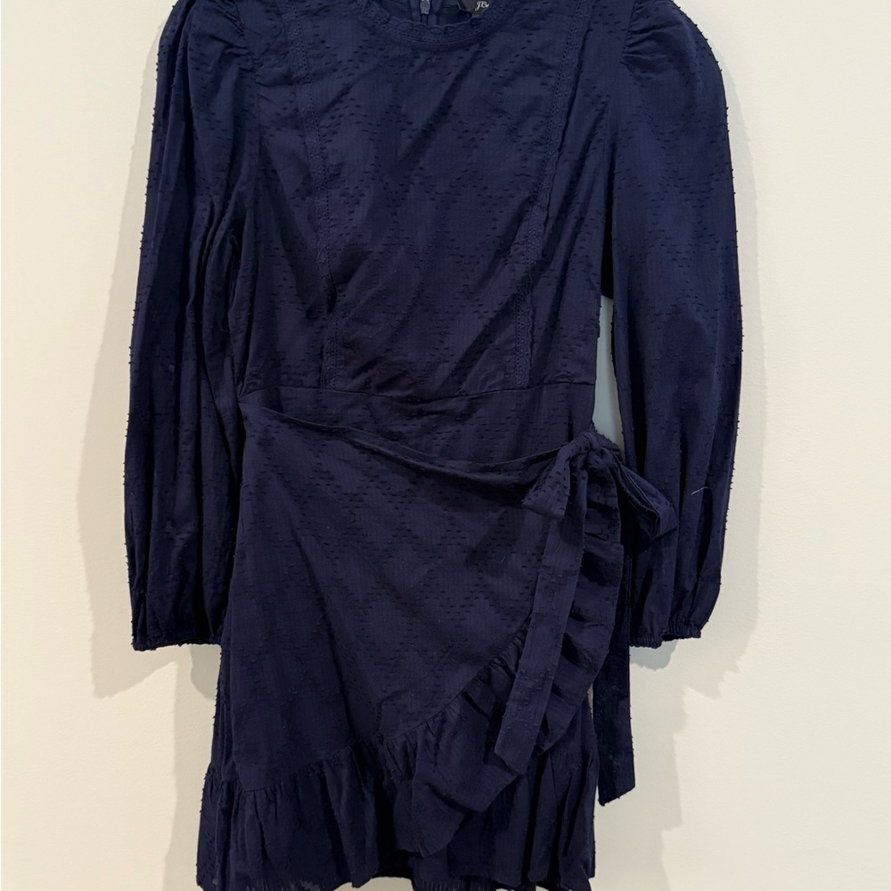 J. Crew Navy Wrap Dress with puff sleeves NWT size small